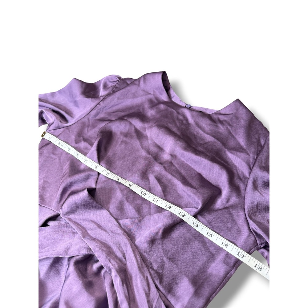 Purple Satin Maxi Dress Long Sleeve‎ High Waist Tie Formal Gown Romantic Cottage - Picture 6 of 7